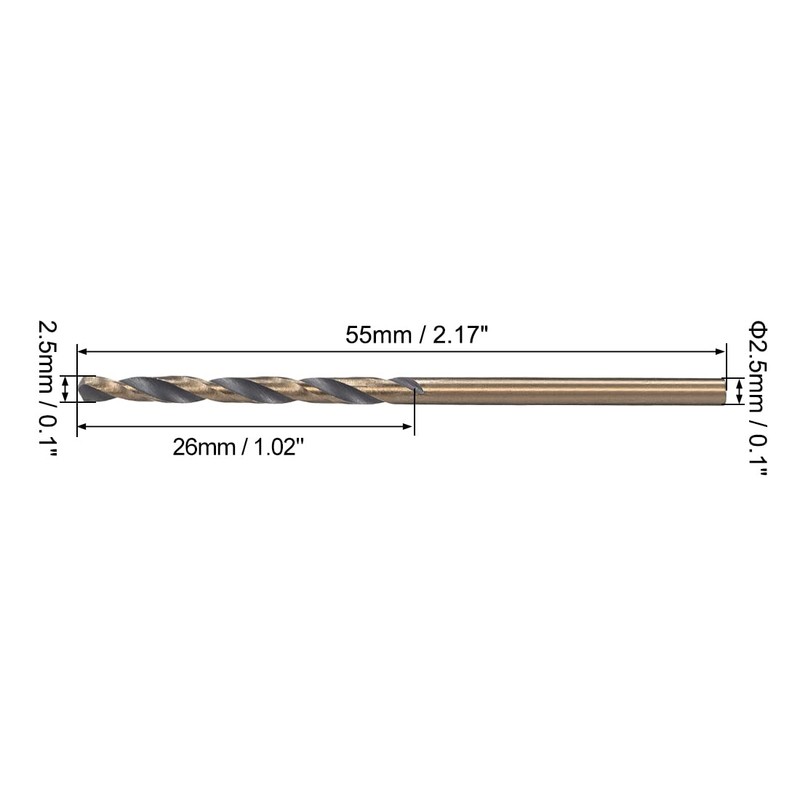 uxcell 5pcs Straight Shank Twist Drill Bits 2.5mm Gold Titanium