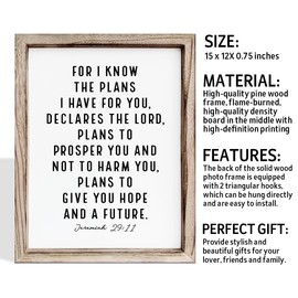 For I Know the Plans I Have for You Jeremiah 29:11 Inspirational Decor Christian Gifts Bible Verse Wall Art Scripture Wooden Hanging Sign, Cheer Up Gift, Framed MDF Hanging Signs