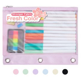 Forvencer Pencil Pouch for 3 Ring Binder, Large Capacity Binder Pencil Pouch with Smooth Zipper & 3 Reinforced Grommets, Pencil Case for Binder Clear Window to Organize School Office Supplies, Purple