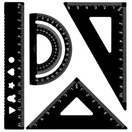 Ymapinc 4-Piece Metal Ruler Set, Mathematical Ruler, 15 cm Protractor, Set Square Primary School, Metal Geometry Set Ruler Set with Set Square for Draftsmen, Engineers, Architects, Teachers