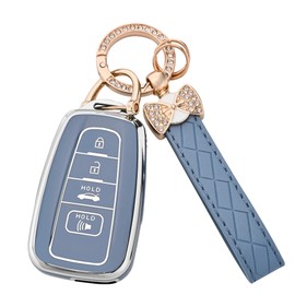 for Toyota Key Fob Cover - Soft TPU Case Compatible with 2018-2024 RAV4 Camry Avalon Corolla Highlander C-HR Prius Corolla GT86 with Bling Keychain (Blue)