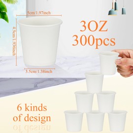 Sawysine 300 Count 3 oz Disposable Small Paper Cups Bathroom, Mouthwash, Espresso & Snack Cups for Party, Office, Coffee, Juice & Water(White)