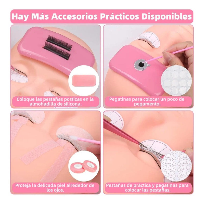 Kit Pestañas Maquillaje Aplicacion Extensión Diy Completo Coral Claro