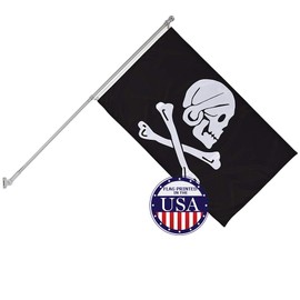 Vispronet Pirate Flags Jolly Roger Collection – Captain Avery Flag and 6ft Flagpole with Wall Mounting Bracket – 3ft x 5ft Knitted Polyester Flag – Made in The USA