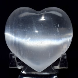 Pair 2.5" Natural White Selenite Puffy Hearts Polished Cat's Eye Satin Spar Angels Crystal Mineral Palm Stone - Morocco (2PCS)