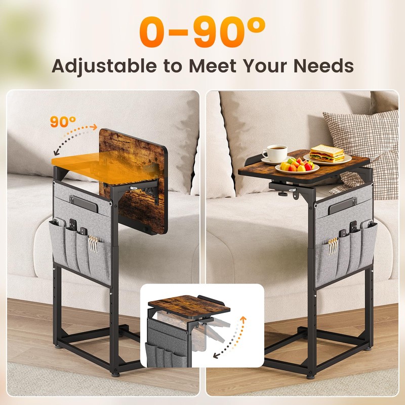 ELYKEN TV Tray Table, Adjustable Height & 90° Tilt Narrow