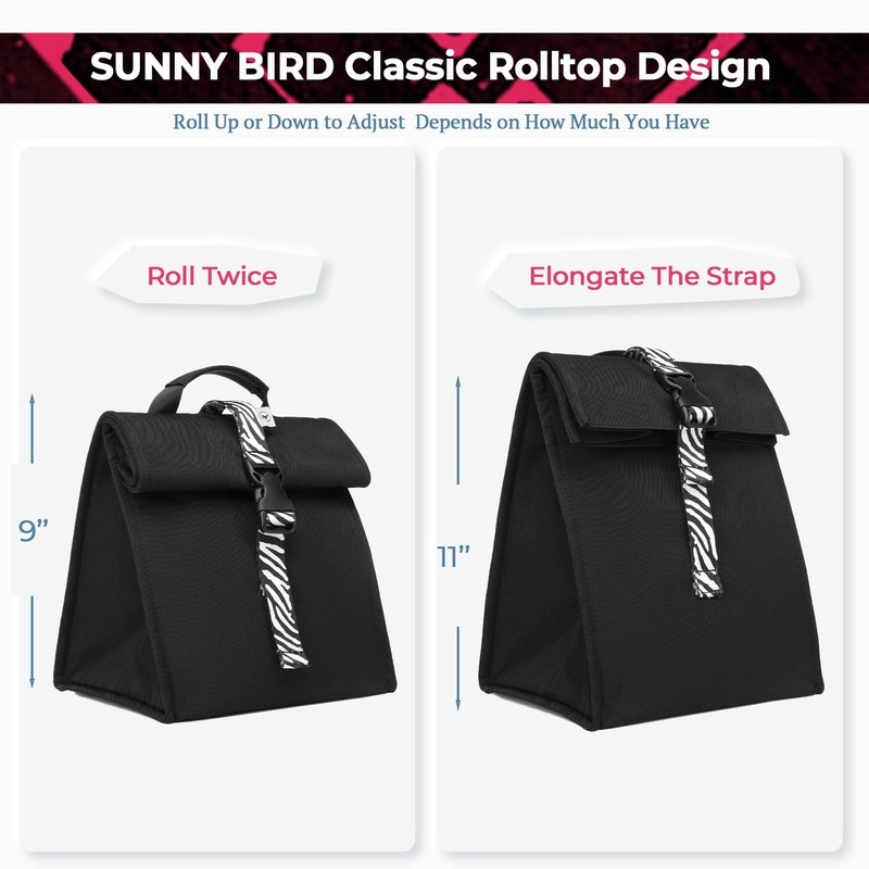 SUNNY BIRD Insulated Lunch Bag Rolltop Lunch Box Tote Bag