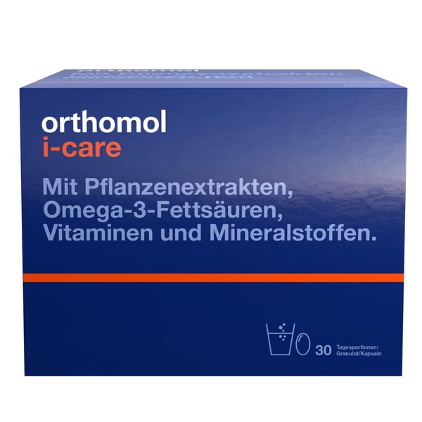 Orthomol i-CAre Dietary Supplement with Plant Extracts, Omega-3 Fatty Acids, Vitamins and Minerals - Granules/Capsules of 30 x Daily Servings