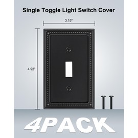 TREEWELL 4-Pack Single Toggle Light Switch Cover Plate, Pearls Decorative Switch Plate Covers, Black 1 Gang Metal Wall Plate, Corrosion Resistant