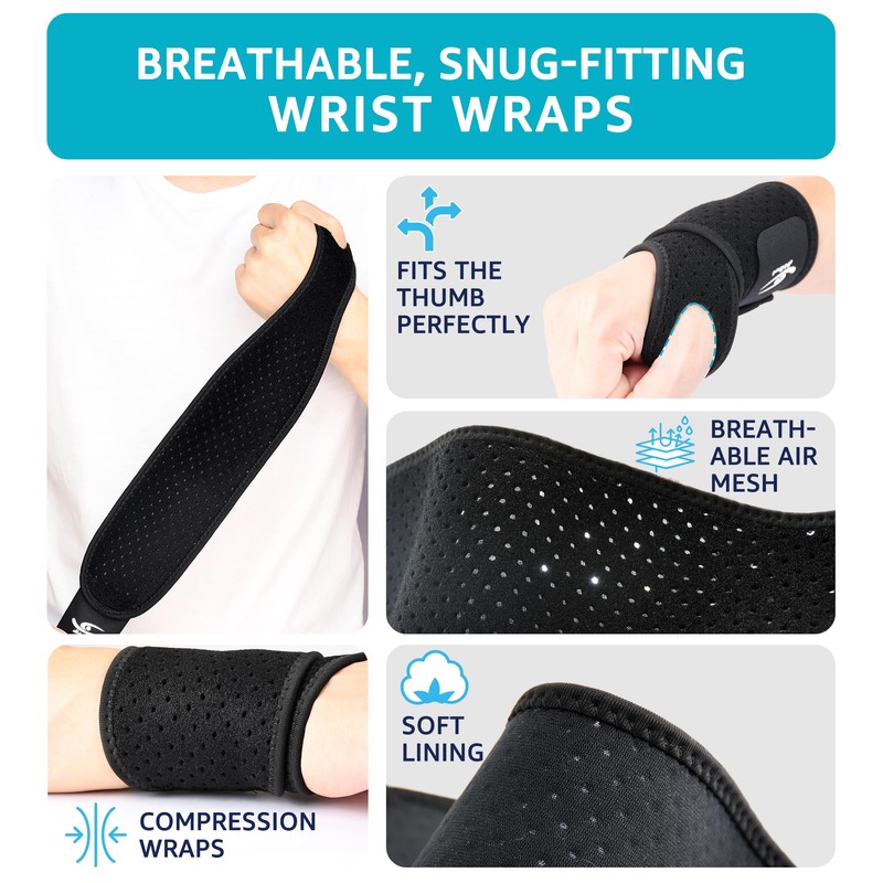 HiRui Breathable Wrist Brace (2 Pack) for Relieve Wrist Pain
