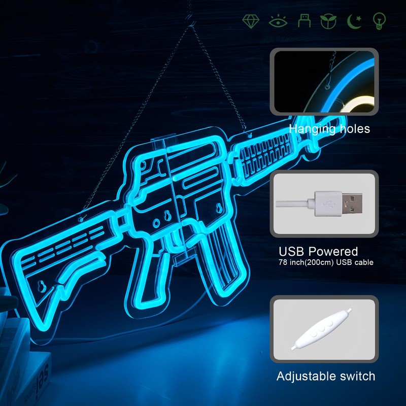 Gun Neon Sign M4 Neon Sign for wall decor Large