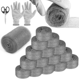 Steel Wool Mouse Hole Filler, 12 Pack 3.2" x120 FT #1 Steel Wool & 5" x30 FT Stainless Steel mesh, Gap Filler DIY Kit for House Garden Pipeline, Polishing Chrome, Glass, Includes Gloves & Scissors