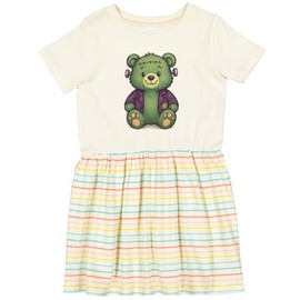 inktastic Cuddly Frankenstein Bear Cute Monster Toddler Dress 3T Natural with Stripes 4685f