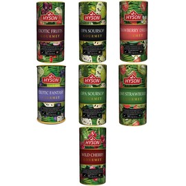 HAS TEA - HYSON EXOTIC FRUITS GOURMET - Flavoured Black Cylon Tea Loose Flavoured - Leaf Tea 100 g Gift Set (Z Tasting Set All Varieties (7 Types of Tea)) Tea Set