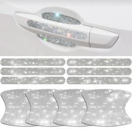 BetterJonny 10PCS Crystal Scratch Protector, Rhinestone Car Bling Scratch Protector for Women and Girls (Silver)