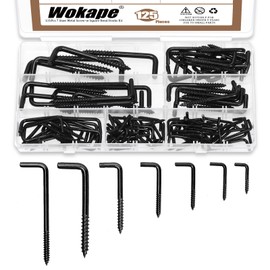 Wokape 125PCS 7 Sizes L-Shaped Screws Hook Kit, M2.4 M2.5 M2.8 M3.4 M3.7 M3.8 M4.7 Self-Tapping Right-Angle Hooks Hanging 7-Shaped Screw-in Hooks Square Bend Hook for Home/Workplace/Office(Black Zinc