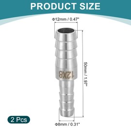 sourcing map 2Pcs 15/32" to 5/16" Hose Barb Reducer Pipe Fitting, 304 Stainless Steel Hose Pipe Fitting Sanitary Adapter for Vacuum Systems, Industrial Pipe Connections, Silver