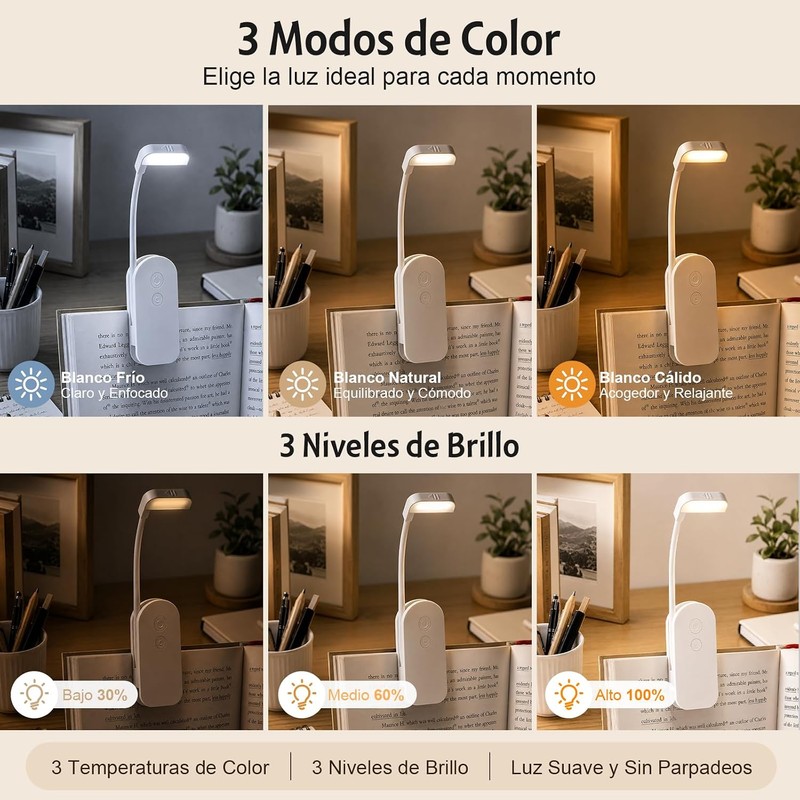 L?mpara Led Plegable con Clip para Libros