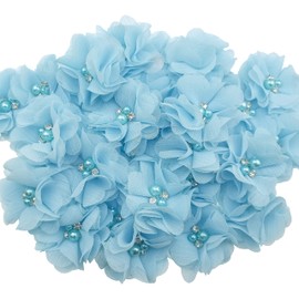 30 apliques de tela de gasa azul perla con diamantes de imitación para ropa, diademas, flores, manualidades, decoración de fiestas, apliques de costura