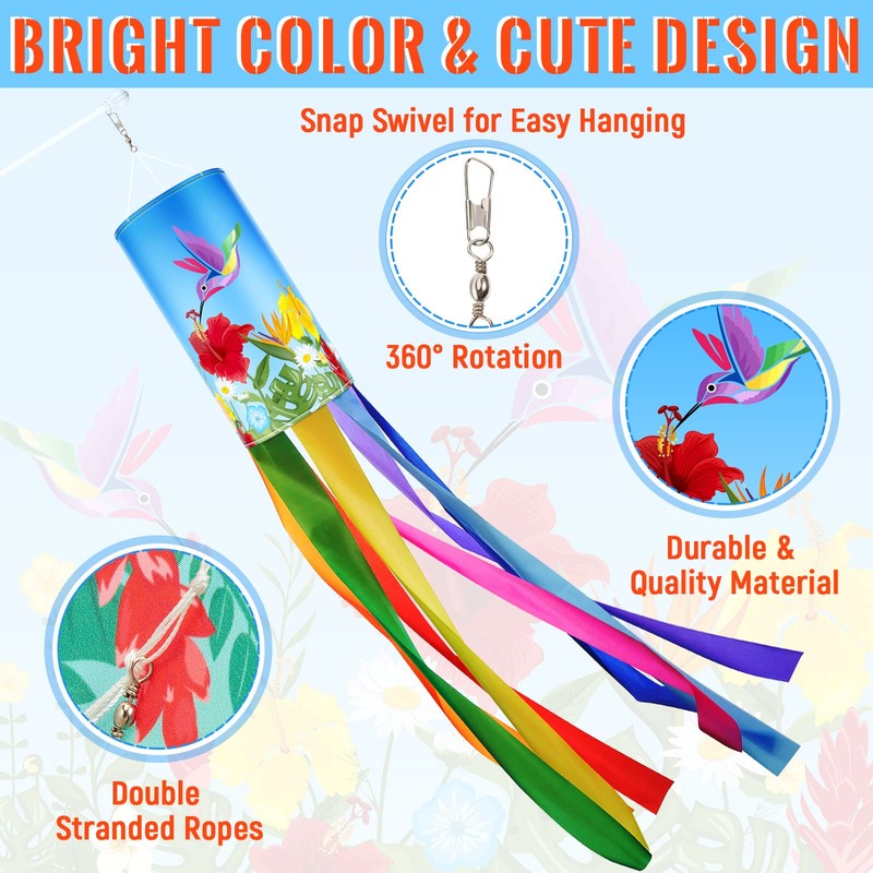Newwiee 4 Pcs 4 Pcs Twin Hummingbird Wind Sock Outside