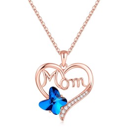 Iefil Butterfly Crystal Necklaces for Mom - Butterfly Crystal Necklace, Rose Gold 925 Sterling Silver Heart Jewelry, Mom Christmas Gifts Ideas, Mother Birthday Gifts, Jewelry Gifts for Mom in Law