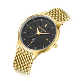 GAOFAN HOUR Watches for Men,Analog Quartz Gold Watch with Date Classic Business Style Waterproof with Tools (Black Gold)