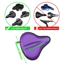 FUCNEN Bicycle Saddle Cover Purple Saddle Cover Bicycle Gel Women's Wide Saddle Covers, Comfortable Bicycle Seat Cushion Gel For Exercise Bike Training Stationery Spinning Cycling - 27 x 25 cm