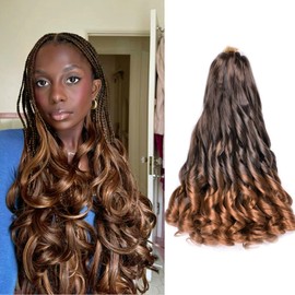 Spiral Curl Hair Extensions 16Inch Silky Ombre Curly Braiding Hair 75g/Pack Long French Curls for Black Women 8 Pack Synthetic Pre Stretched Braiding Hair (16 Inch,8 Pack,T30)