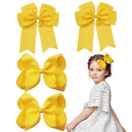 4 Pack 6 Inch Hair Bow Hair Clips, Large Hair Bows for Girls, Hair Bow Hair Accessory for Girl Women, Yellow