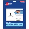 Avery Matte Clear Rectangle Sticker Sheets, 8.5" x 11", 10