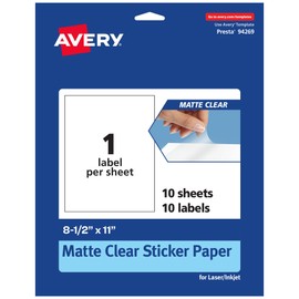 Avery Matte Clear Rectangle Sticker Sheets, 8.5" x 11", 10 Matte Clear Labels, Laser/Inkjet Printable Labels