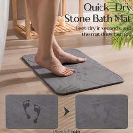 HBlife Stone Bath Mat, 23.5" X 15" Multipurpose Diatomaceous Earth Bath Mat for Bathroom, Stone Drying Mat for Kitchen Counter, Dog Water Bowl Mat, Charcoal Grey - Wave