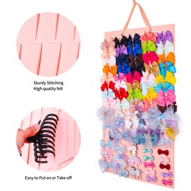 Hanging Hair Clip Organizer 4 Layer Hair Accessories Display Holder Hair Clip Storage Hair Claw Clips Display Stand Holder for Wall, Door, Closet（Pink-B）