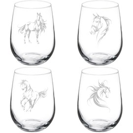MIP Set of 4 Wine Glass Gift Goblet FANCY Horse Collection (17 oz Stemless)