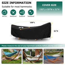 AKEfit Hammock Cover,400D Upgraded Waterproof Hammock Cover for 11-12 Ft Hammock with Including Adjustable Buckle Strap,150" L x 59" W x 31" H-Black