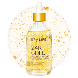 SpaLife Beauty 24k Gold Anti Aging Serum | Korean Deep Collagen Serum for Face with Real Gold Flakes | Hydrating & Firming Treatment for a Youthful Look | 3.7 Fl. Oz.