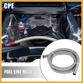 Partuto Car Stainless Steel Braided Mesh Hose 3.3ft 3/8" AN6 Fuel Hose Oil Gas Line Silver Tone Replacement