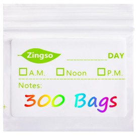 Zingso Pill Organizer Travel Pill Bags, 300 Pcs Waterproof Pills Baggies Plastic Pill Organizer Bags Pill Pouches with Write-on Label Portable Zippered Plastic Pouch to Hold Vitamin Supplements Pills