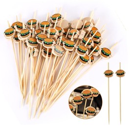 100 PCS BMYUK Burger Cocktail Sticks Breakfast Sandwiches Hamburger Fruit and Parties Events Handmade Wooden Skewers with Burger Ornament Finger Food Picks