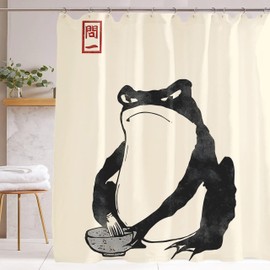 De-Mediocre Funny Shower Curtain Japanese Unimpressed Frog Matcha Shower Curtain Sets 72x72inch Art Bath Curtain Waterproof and Fabric Curtain for Bathroom