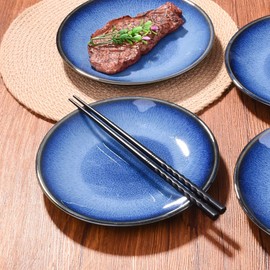 Porcelain Dessert Appetizer Plates Ceramic Dinner Plates Set 7.5 Inch Breakfast Plate Set of 4, Dishwasher and Microwave Safe, Blue