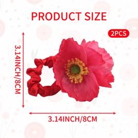2Pcs Rose Red Hawaiian Flower Hair Scrunchies, Spring Summer Floral Hair Ties for Women, Hibiscus Foam Silk Scrunchies,Girl Hair Accessories for Hawaii Tropical, Beach Party