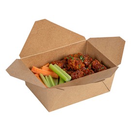 Restaurantware Bio Tek 98 Ounce Take Out Boxes 50 To Go Lunch Boxes - Tab-Lock Closure Heat-Tolerant Kraft Paper Disposable Lunch Boxes Greaseproof For Hot And Cold Foods