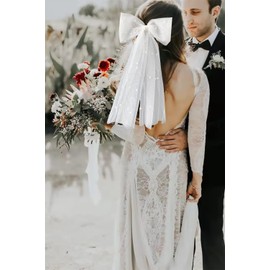 Bachelorette Decorations Bridal Hair Clip Bridesmaid Favors Bride to Be Bridal Shower Gift Bride Hair Pieces Headband Pearl White Bow Veil