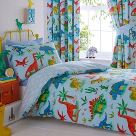 "Kids Club Dinosaurs Bed Duvet Cover and Pillowcase Set, Polyester-Cotton, Blue,2 pcs, Single,".