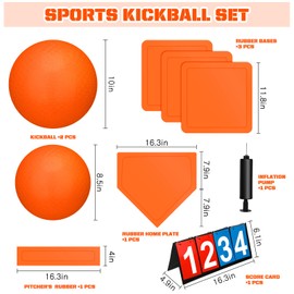Jenaai 9 Pieces Sports Kickball Set Include 2 Pieces Kickball 5 Pieces Bases Flip Scoreboard and Pump for Boys and Girls Basketball Football Baseball Tennis Games (Orange,10 Inch, 8.5 Inch)