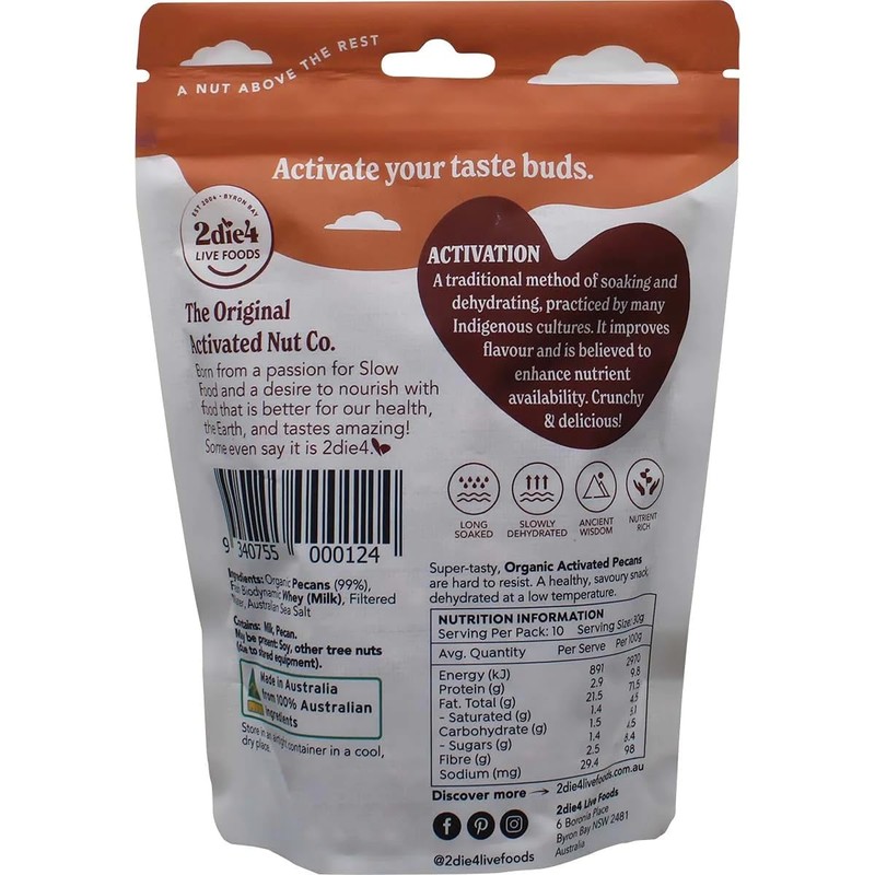 2Die4 Live Foods Activated Organic Pecans 300g