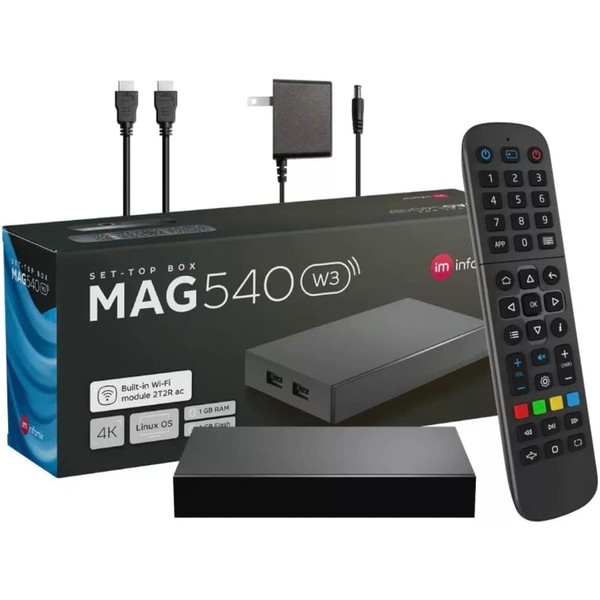 MAG 540w3 Linux 4K IPTV Set Top Box with Dual-Band 5G WiFi (802.11ac 2T2R) Internet TV IP Receiver Supporting HEVC 4K HDR 540 UHD MAG540w3 UK Plug