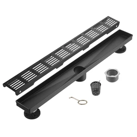 BAUNVB Linear Shower Drain 28 Inch, Professional Brushed SUS-304 Stainless Steel Shower Drain, 51L/Min Fast Drainage Floor Linear Drain, US Standard CUPC Certified, Matte Black, SD-109
