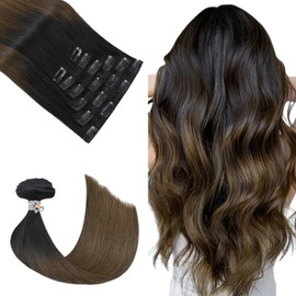 Honsoo Extensiones De Cabello Humano Real Con Clip, 18 Pulgadas, Negro Natural A Castaño Medio, 120 G, 7 Unidades. Se Pueden Peinar Como Si Fueran Extensiones De Cabello Propio Para Cabello Fino.